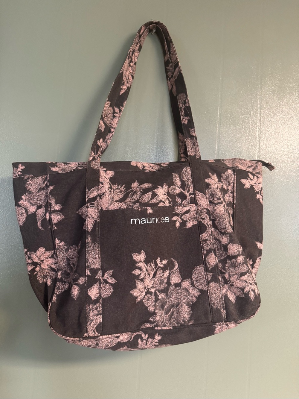 maurices Black Tote with Pink Floral Print